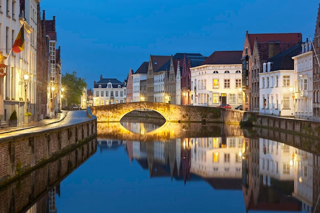 Ponte Canale A Bruges Di Notte