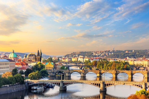 Ponte Carlo e altri ponti sul fiume Vltava e sull'O