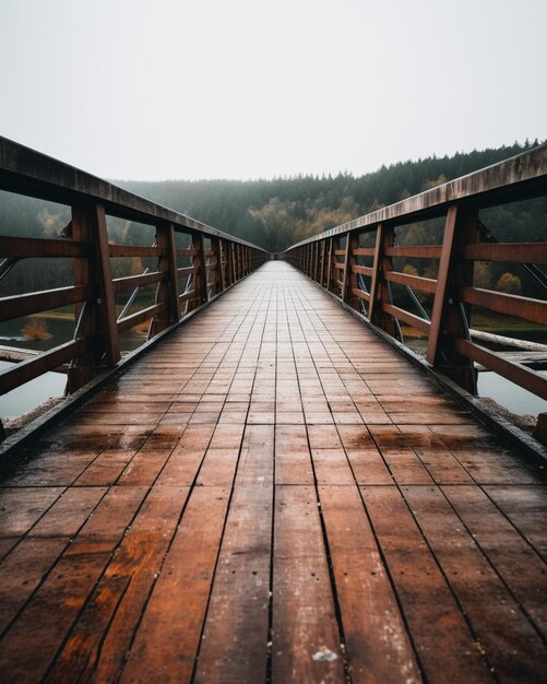 Ponte di legno Arafed con un pavimento di legno e una montagna sullo sfondo