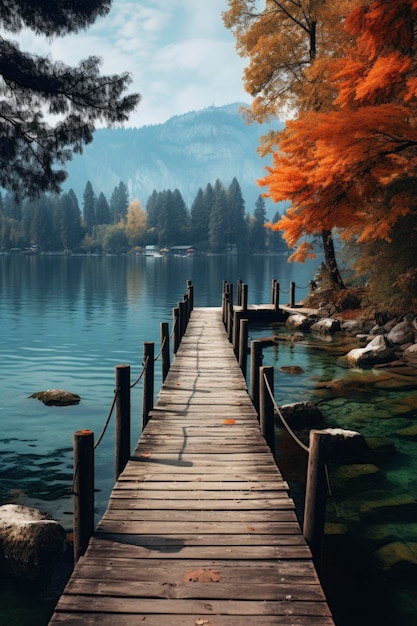 Ponte di legno con sfondo lago