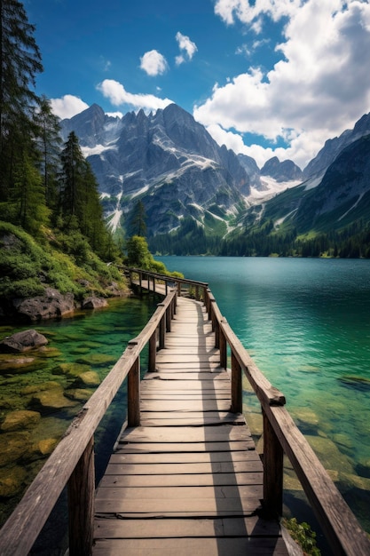 Ponte di legno con sfondo lago