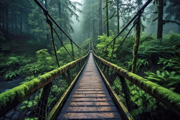 Ponte di legno nella mistica foresta pluviale