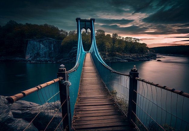 Ponte di legno sospeso sul fiume