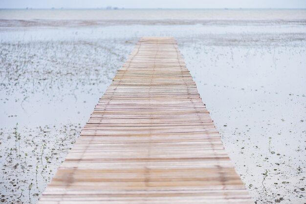 Ponte di legno su fango e spiaggia