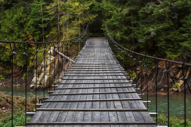 Ponte di legno su un torrente di montagna