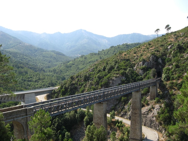 Ponte ferroviario su montagne contro il cielo