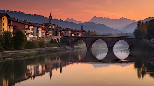 Ponte Meier sul fiume al tramonto