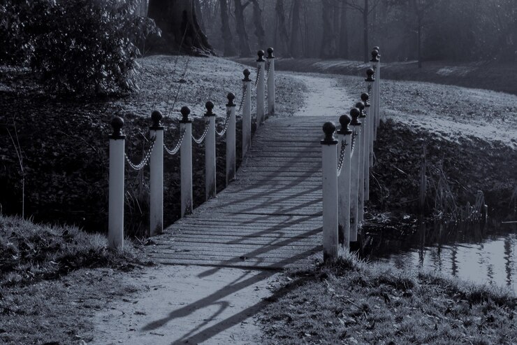 Foto ponte pedonale sul canale nel parco