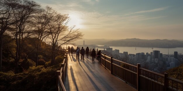 ponte skywalk con bellissima vista sulla città