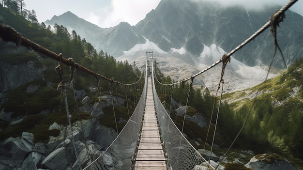 Ponte sospeso nelle montagne alpine