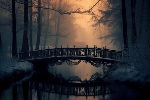 Ponte su un lago nella foresta