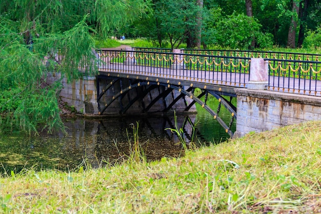 Ponte su un piccolo fiume nel parco di Caterina a Pushkin Carskoe Selo Russia