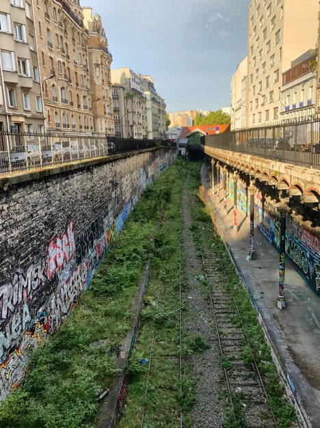 Ponte sul fiume in città contro il cielo