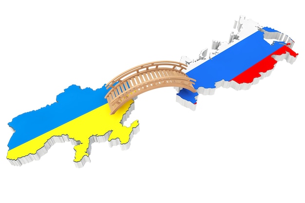 Ponte tra Ucraina e Russia su sfondo bianco