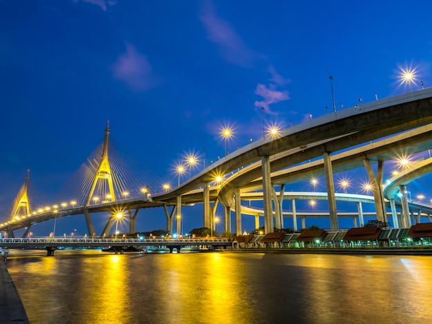 Ponti ad anello industriali La parola tailandese significa "Bhumiphol" attraversa il fiume Chaophraya a Bangkok