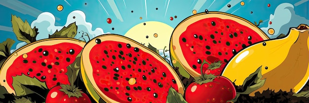 Pop Art Fruit CloseUp Lichtenstein Vibes Mezzitoni Ombre e colori vivaci