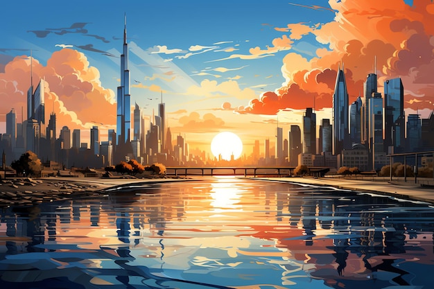 Pop art futuristica del paesaggio urbano di Dubai