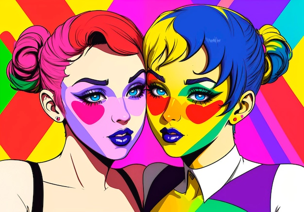 Pop art ragazze lesbiche che si amano il concetto di LGBT