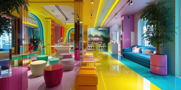 Pop up store design interni colorati