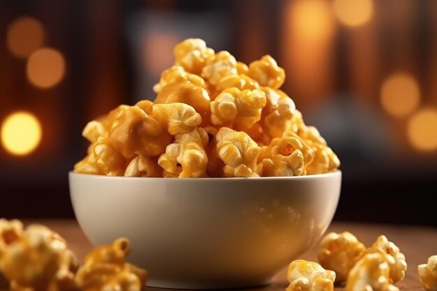 popcorn al caramello che servono fotografie di alimenti pubblicitari professionali