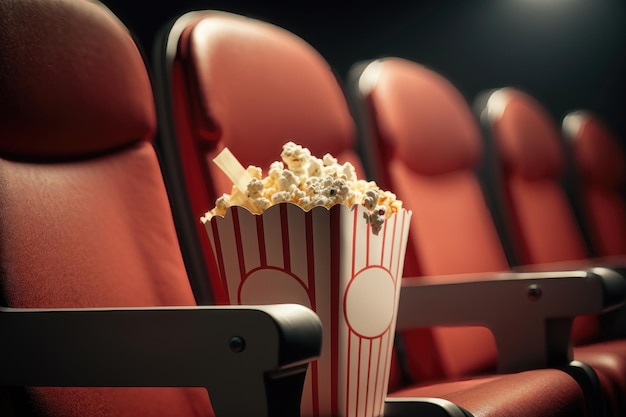 Popcorn del cinema sui sedili rossi Generato dall'intelligenza artificiale