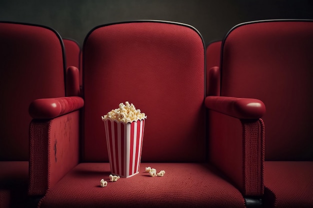 Popcorn in un classico secchio a strisce nel cinema