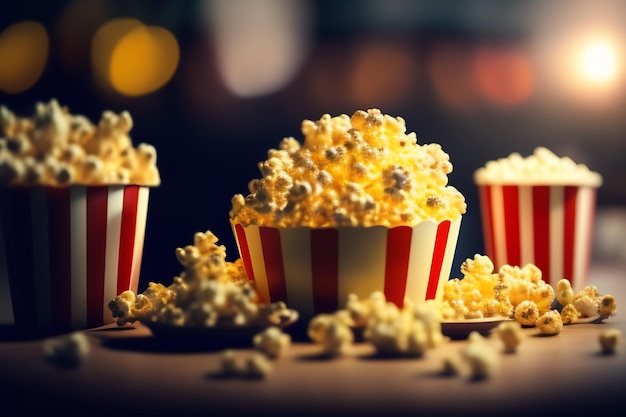 Popcorn in un secchio con uno sfondo scuro