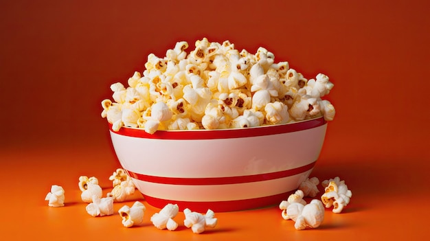 Popcorn in una ciotola con uno sfondo rosso