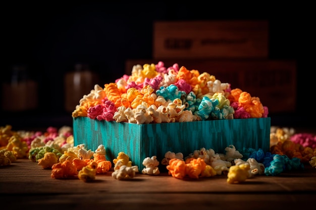 Popcorn multicolore in una scatola IA generativa