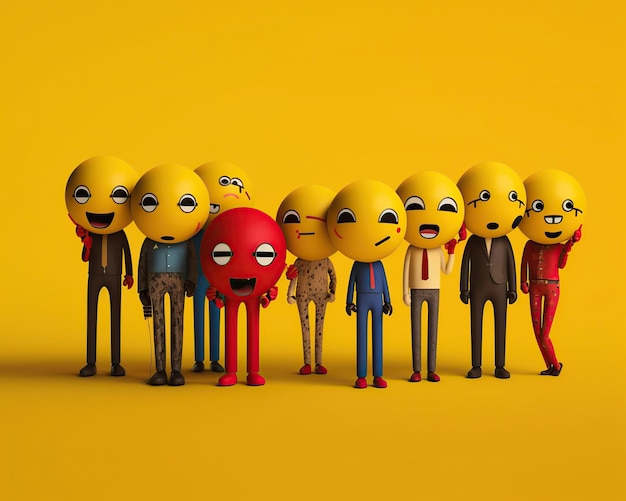 Popoli con emoji facciali su sfondo giallo