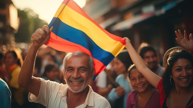 Popolo colombiano con la sua bandiera