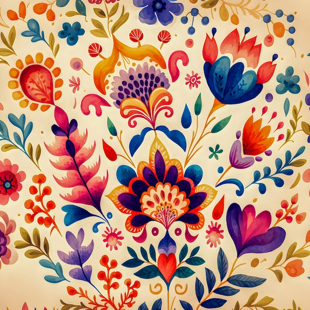 Popolo polacco nel modello dell'acquerello disegnato a mano motivo floreale illustartion