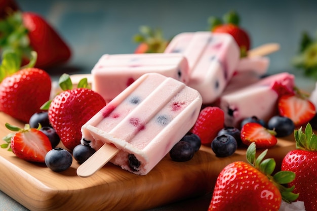 Popsicle di bacche fresche e dolci e crema