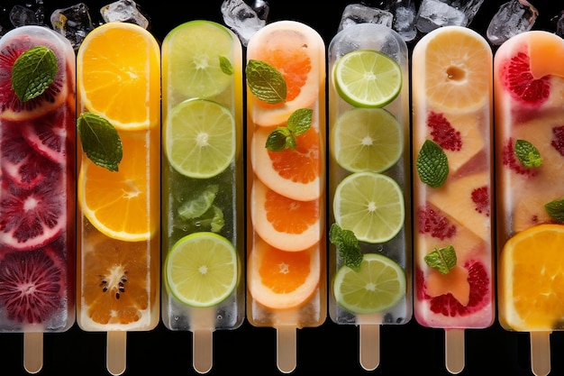 Popsicle di frutta fresca sana Varietà colorata IA generativa