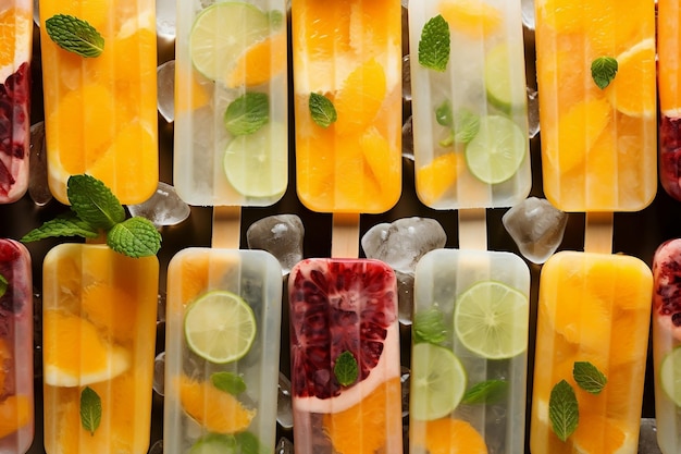 Popsicle di frutta fresca sana Varietà colorata IA generativa
