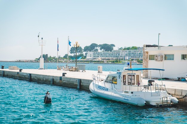 POREC CROAZIA 22 maggio 2019 barca della polizia con auto della polizia alla guardia portuale della città