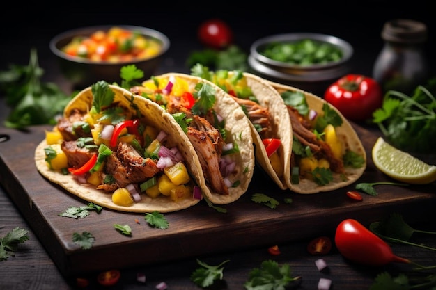 Pork Carnitas Tacos con salsa di ananas e Cila