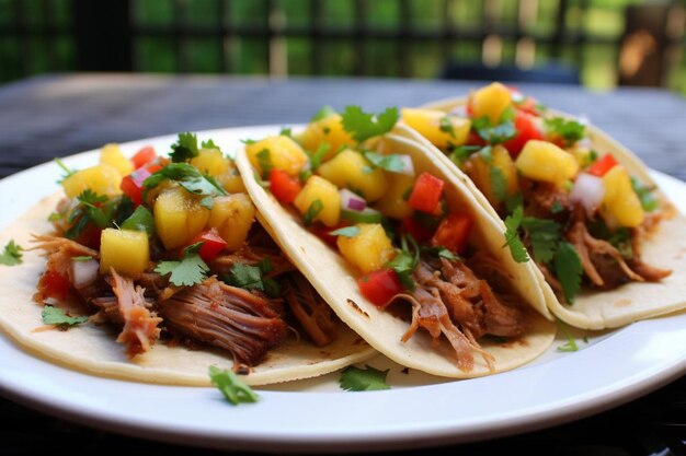 Pork Carnitas Tacos con salsa di ananas e Cila