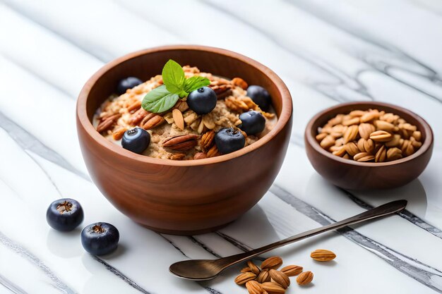 Porridge di farina d'avena con banane mirtilli e noci per una sana colazione o pranzo Ingre naturale