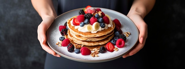 Porridge per colazione con bacche e frutta Alimentazione generativa AI