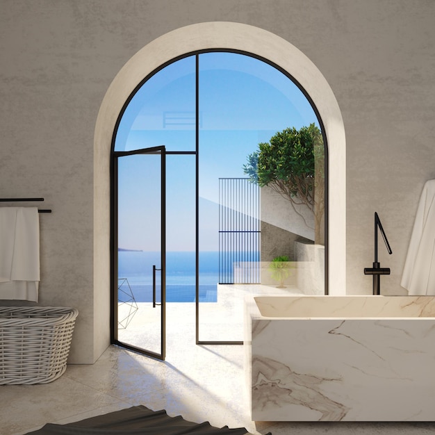 Porta ad arco di una classica villa mediterranea e bagno