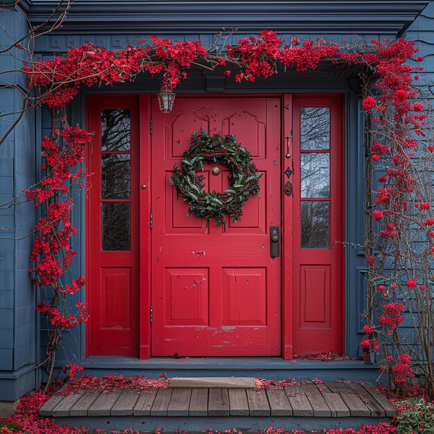 Porta adornata con Martisor rosso brillante