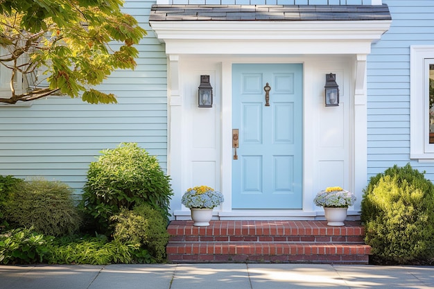 Porta anteriore blu di una casa in stile tradizionale Un'ingresso anteriore di una casa con una porta blu