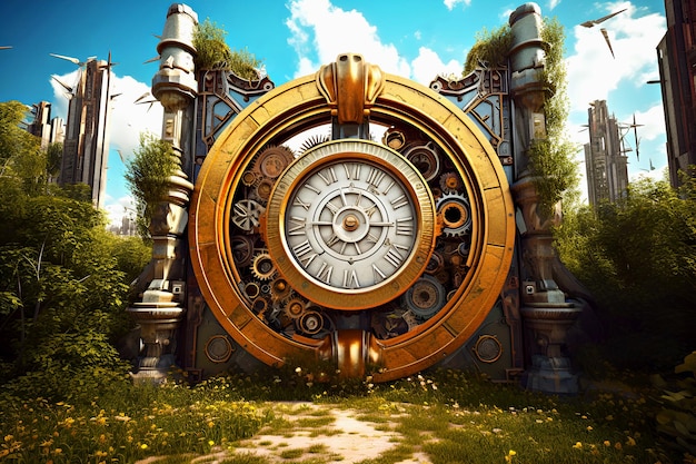 Porta del tempo a forma di grande orologio