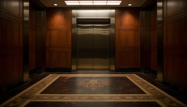 Porta dell'ascensore d'argento in metallo semplice per il marchio nell'elegante hall dell'hotel