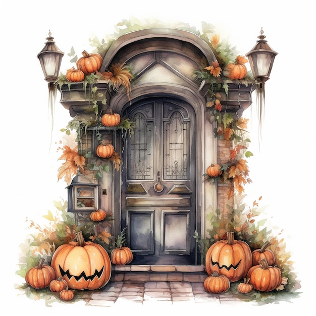 Porta di Halloween con zucche