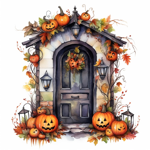 Porta di Halloween con zucche