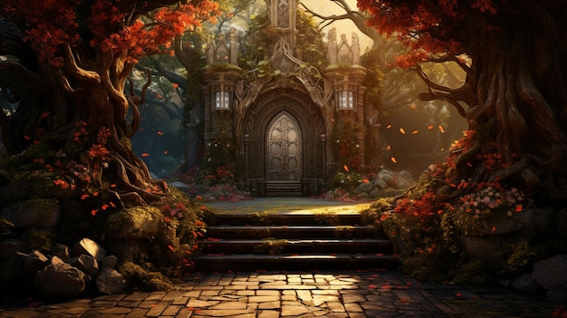 Porta di legno verso un mondo alieno Magic Gate Portale d'ingresso misterioso