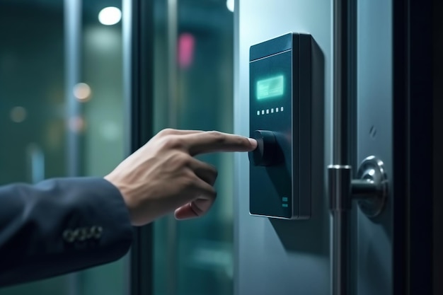 Porta in legno con tastiera touch screen smart lock e chiave per impronte digitali meno accesso AI generativa