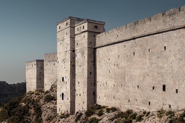 Porta medievale della fortezza antica del castello sulla collina contro il cielo